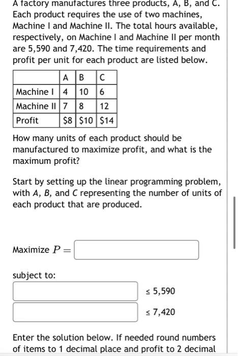 Solved A Factory Manufactures Three Products, A, B, And C. | Chegg.com