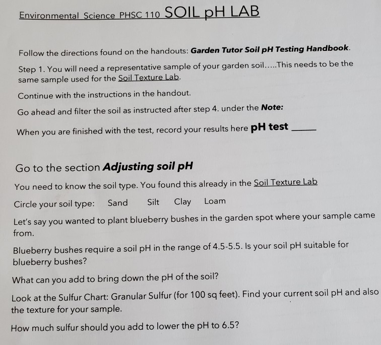 Environmental Science PHSC 110 SOIL PH LAB Follow the