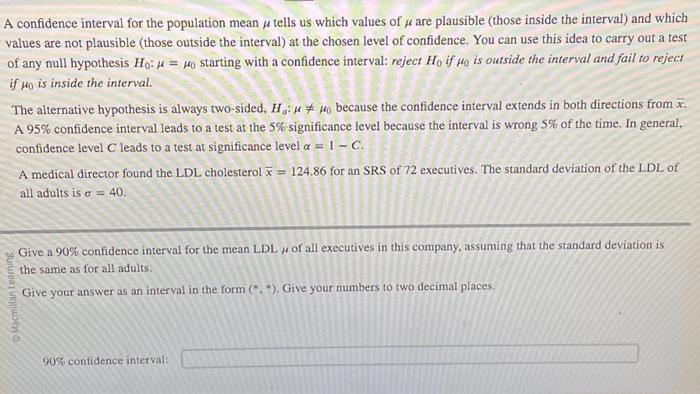 Solved A confidence interval for the population mean μ tells | Chegg.com