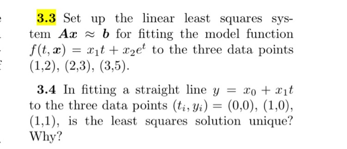 Solved 3.3 Set up the linear least squares sys- tem Ax = b | Chegg.com
