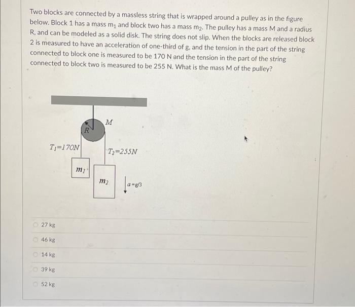 Solved Two blocks are connected by a massless string that is | Chegg.com