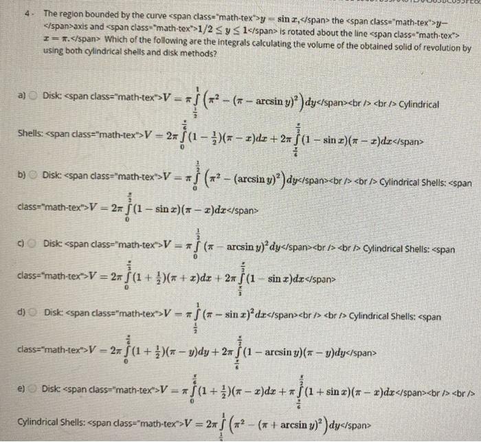 Solved 4 The Region Bounded By The Curve Y Sinx S Span