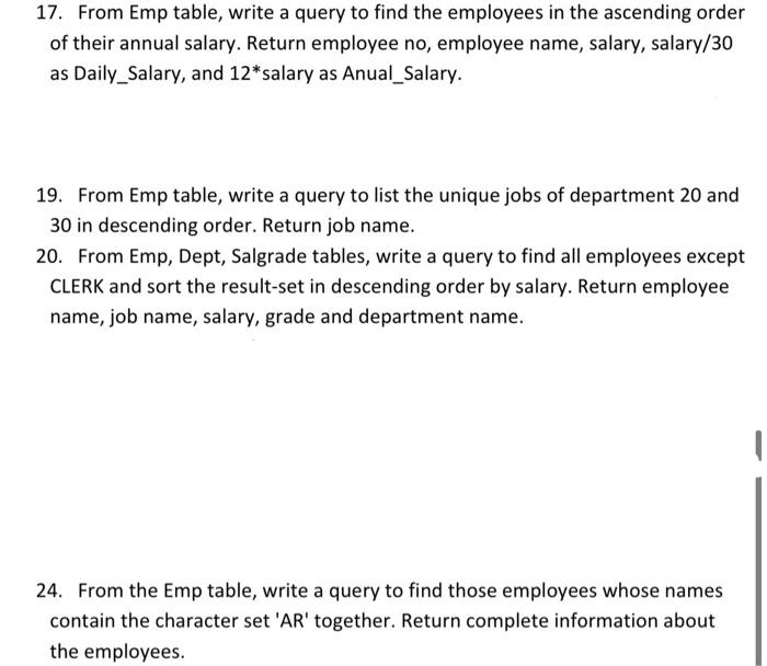 Solved 3. From the Emp table, write a query to find the | Chegg.com