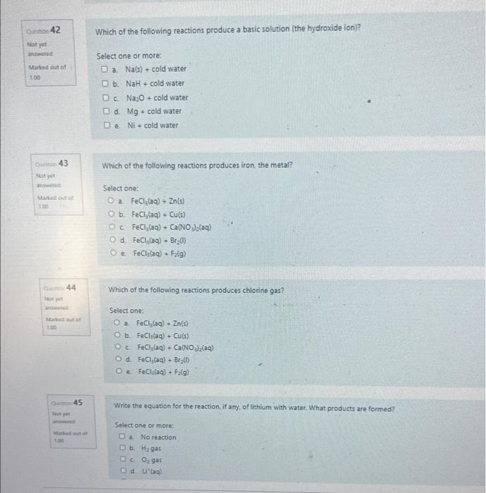 Solved Which of the following reactions produce a basic | Chegg.com