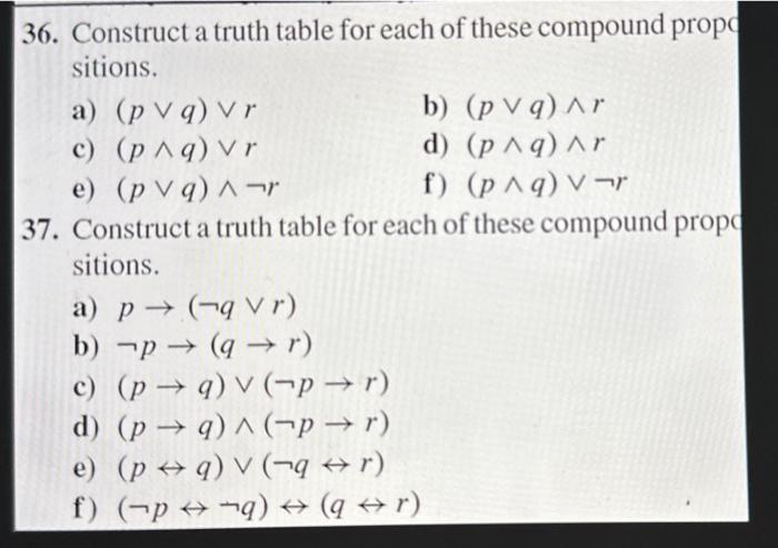 Solved 36. Construct a truth table for each of these | Chegg.com