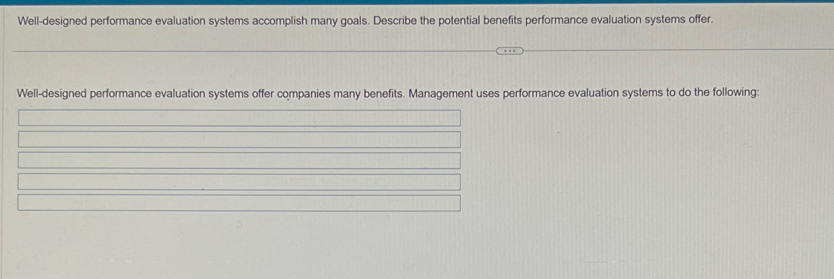 Solved Well-designed performance evaluation systems | Chegg.com