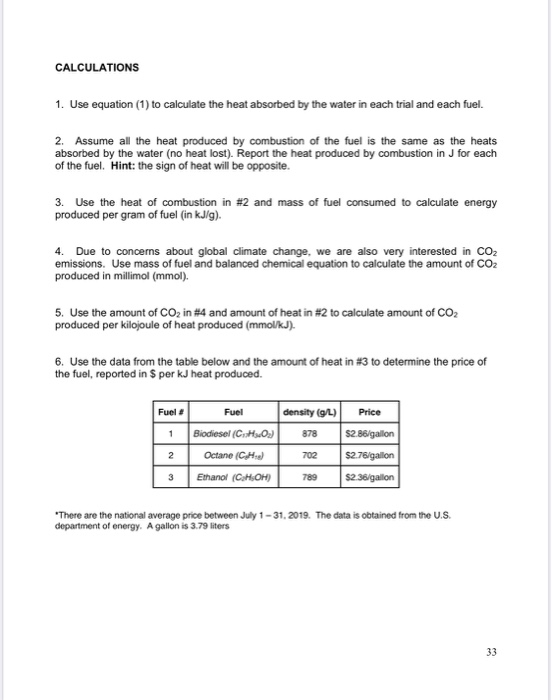 the energy content of fuels experiment