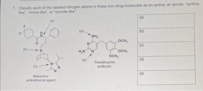 Solved 7. Classify each of the labeled nitrogen atoms in | Chegg.com