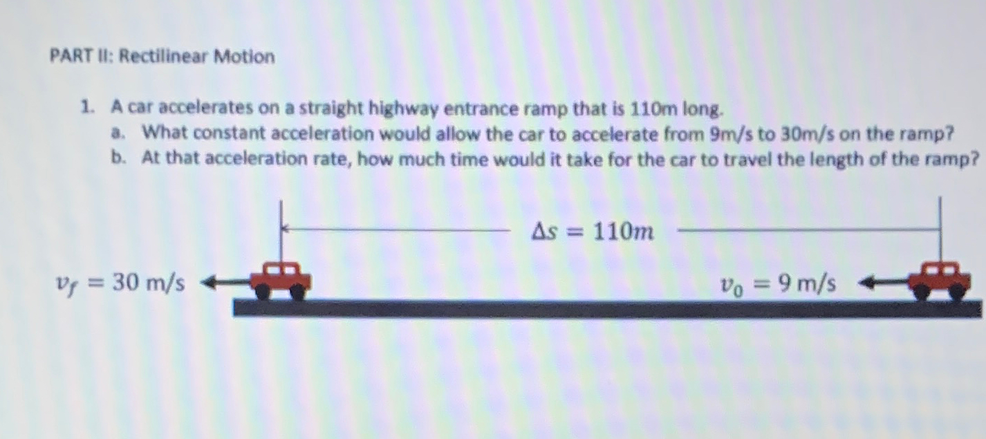 Solved PART II: Rectilinear MotionA car accelerates on a | Chegg.com