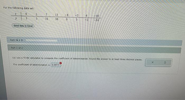 Solved For the following data set: Part: 0/2 Part 1 of 2 (a) | Chegg.com