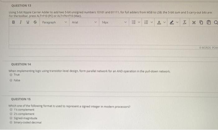 Solved QUESTION 13 Using S-bit Ripple Carrier Adder to add | Chegg.com