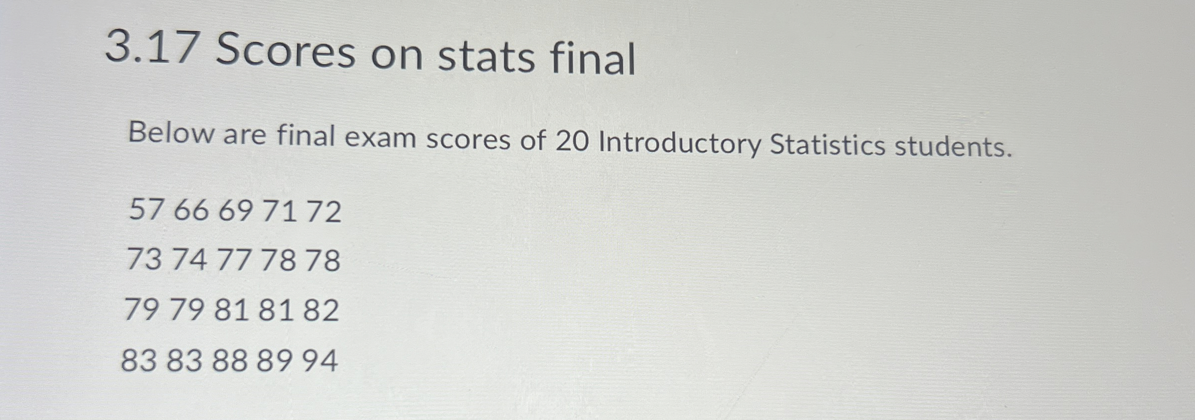 3.17 ﻿Scores on stats finalBelow are final exam