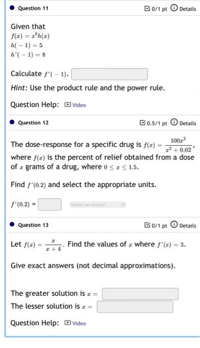 Solved Question 11 B0/1 pt Details Given that $(x) = 2h(x) h | Chegg.com