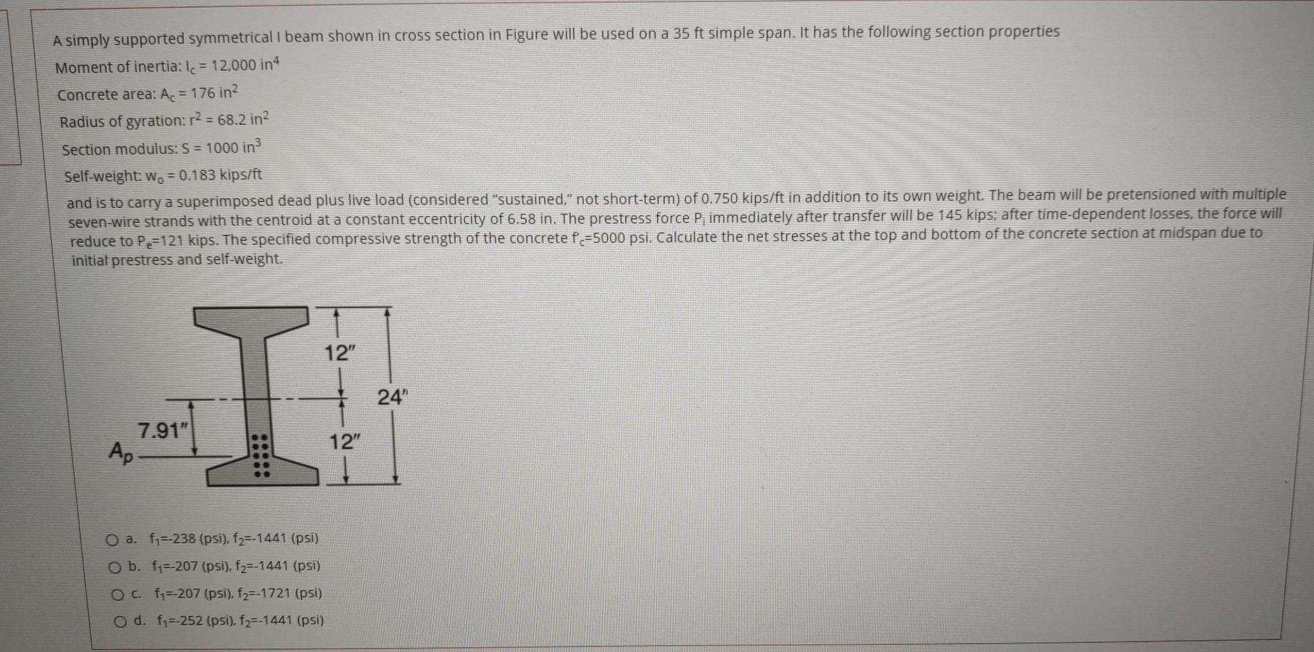 Solved A Simply Supported Symmetrical I Beam Shown In Cross | Chegg.com