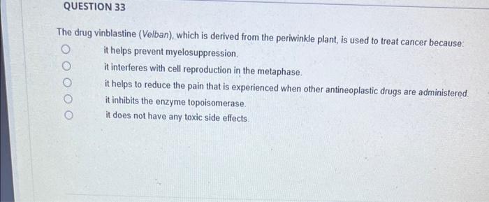 Solved The drug vinblastine (Velban), which is derived from | Chegg.com