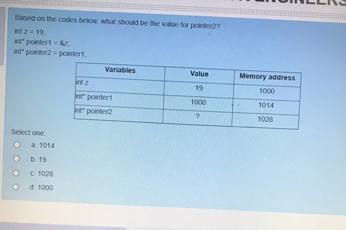 Solved Based on the codes below, what should be the value | Chegg.com