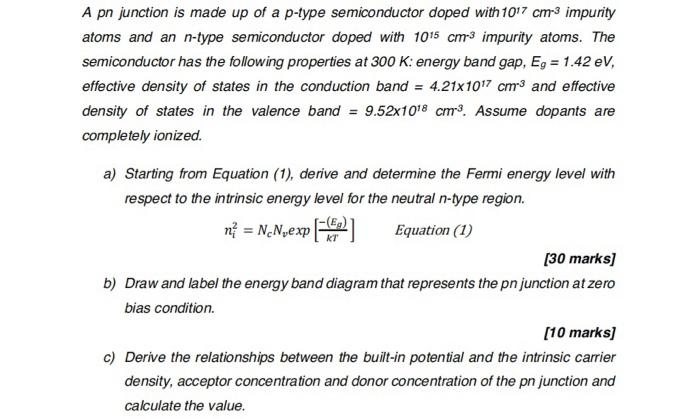 Solved A pn junction is made up of a p-type semiconductor | Chegg.com