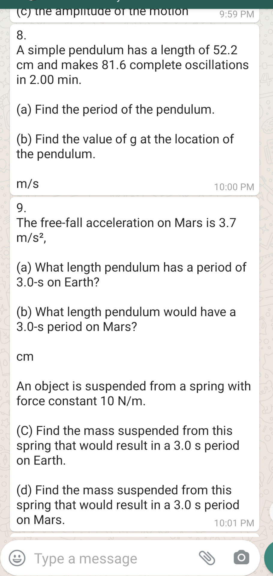Solved (c) the amplitude of the motion 9:59 PM 8. A simple | Chegg.com