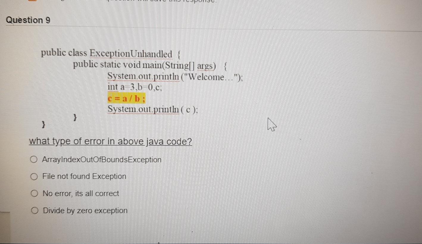 Solved Question 9 public class ExceptionUnhandled { public | Chegg.com