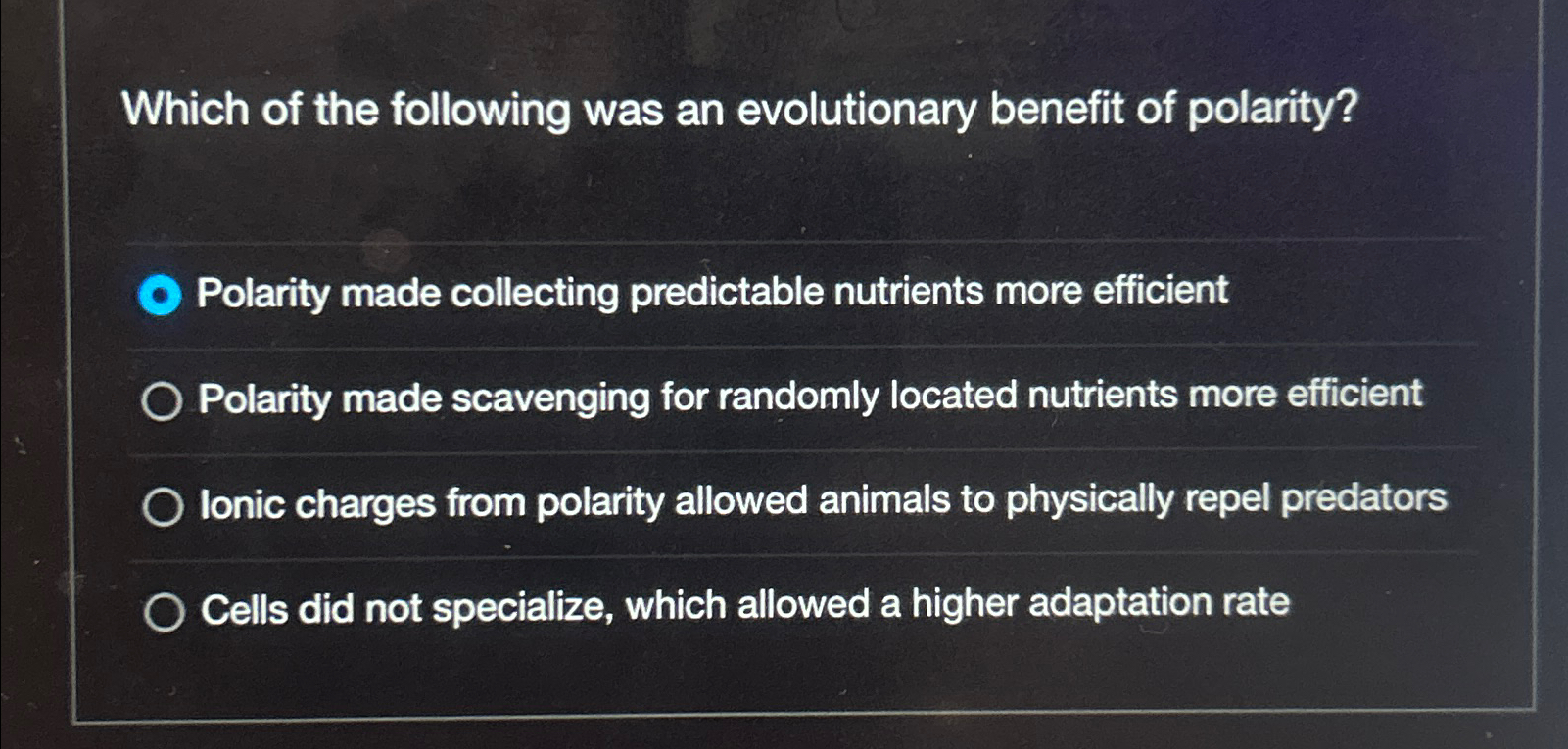 Solved Which of the following was an evolutionary benefit of | Chegg.com