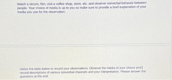 Watch a sitcom, film, visit a coffee shop, store, | Chegg.com