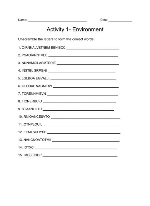 Solved Name Date Activity 1 Environment Unscramble the Chegg