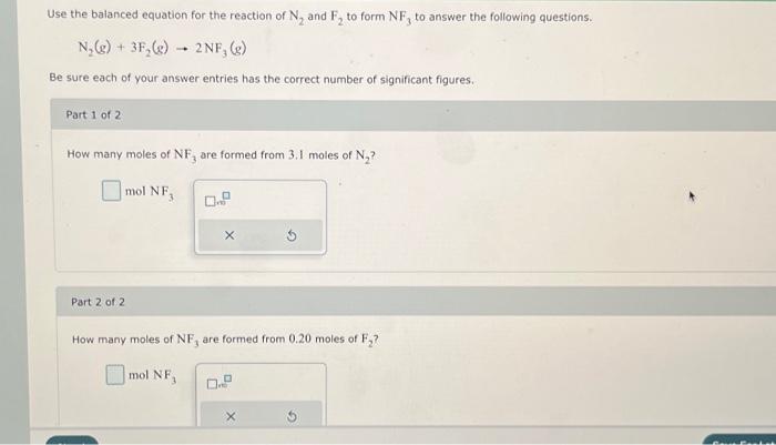 Solved Use the balanced equation for the reaction of N2 and | Chegg.com