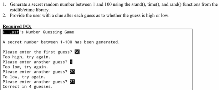 Solved 1 Generate A Secret Random Number Between 1 And 1