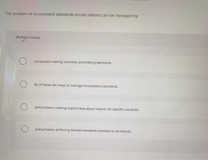 Solved The problem of inconsistent standards across nations | Chegg.com