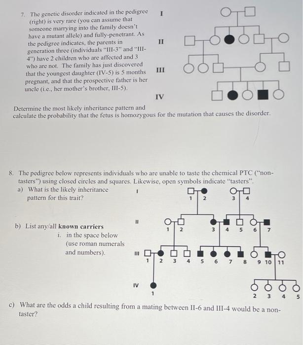 Solved 7. The genetic disorder indicated in the pedigree | Chegg.com