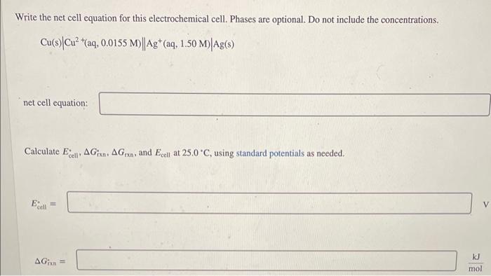 Solved Write the net cell equation for this electrochemical | Chegg.com