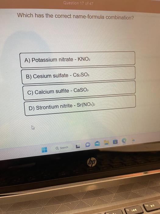 Solved Which has the correct nameformula combination?