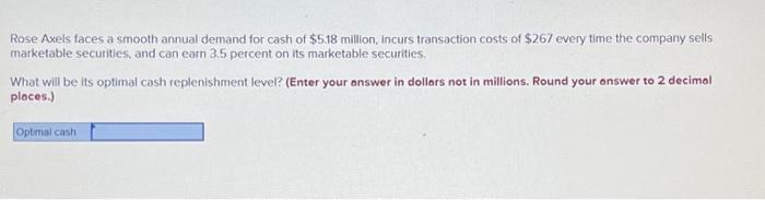 Solved Rose Axels faces a smooth annual demand for cash of | Chegg.com