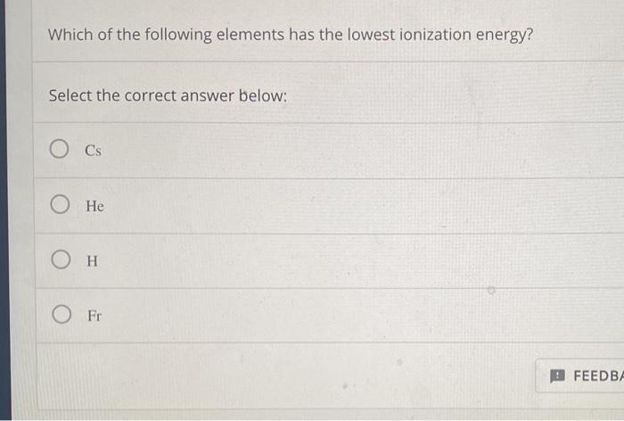 Solved Which Of The Following Elements Has The Lowest | Chegg.com