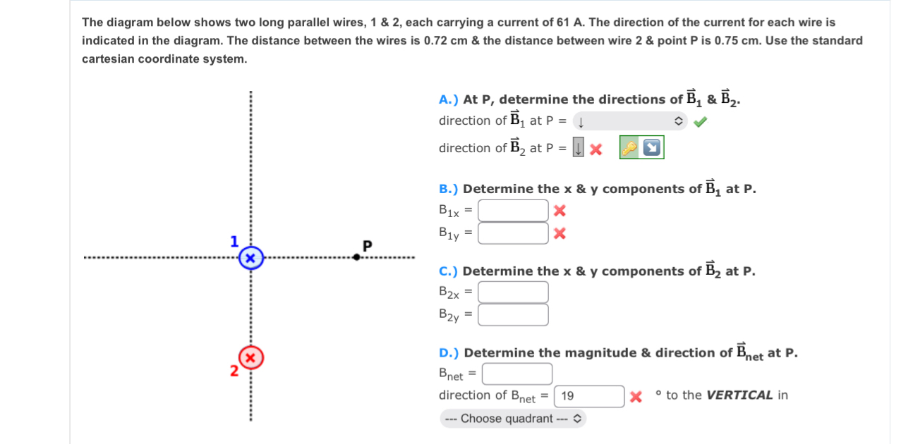 Solved The diagram below shows two long parallel wires, 1The | Chegg.com