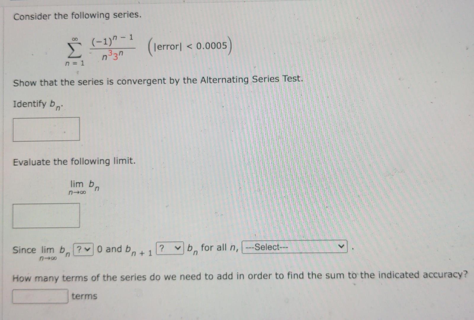 Solved Consider the following series. Σ ja (-1)^-1 1 n°37 | Chegg.com