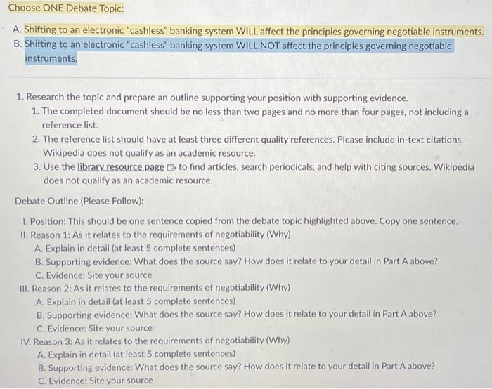 Solved I need help with this debate assignment. Please | Chegg.com