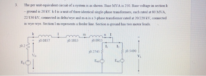 Solved 3. The per unit equivalent circuit of a system is as | Chegg.com