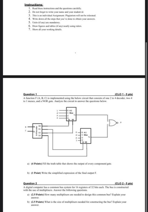 Solved Instructions: 2. Dee sot forget se write your thame | Chegg.com