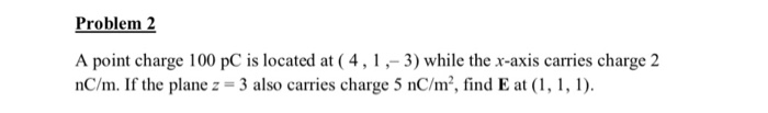 Solved Problem 2 A point charge 100 pC is located at (4,1,- | Chegg.com