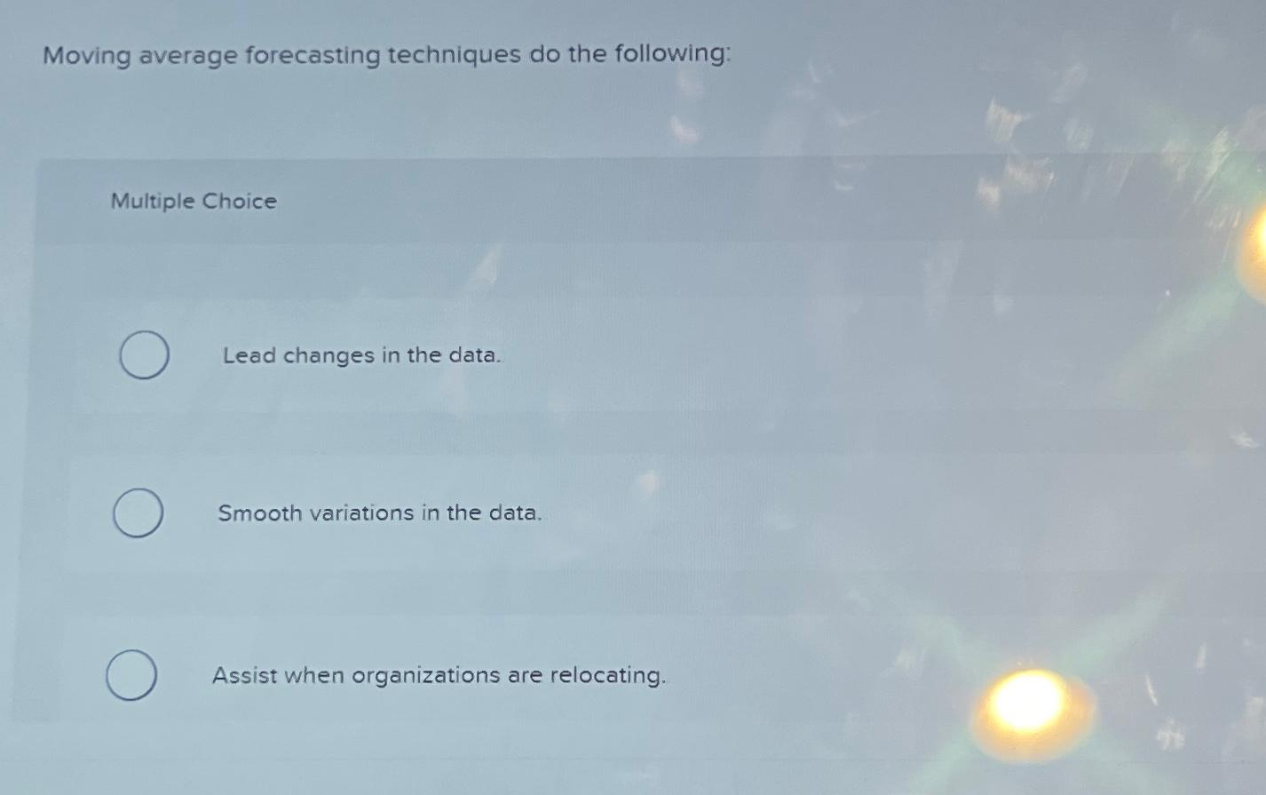 Solved Moving average forecasting techniques do the