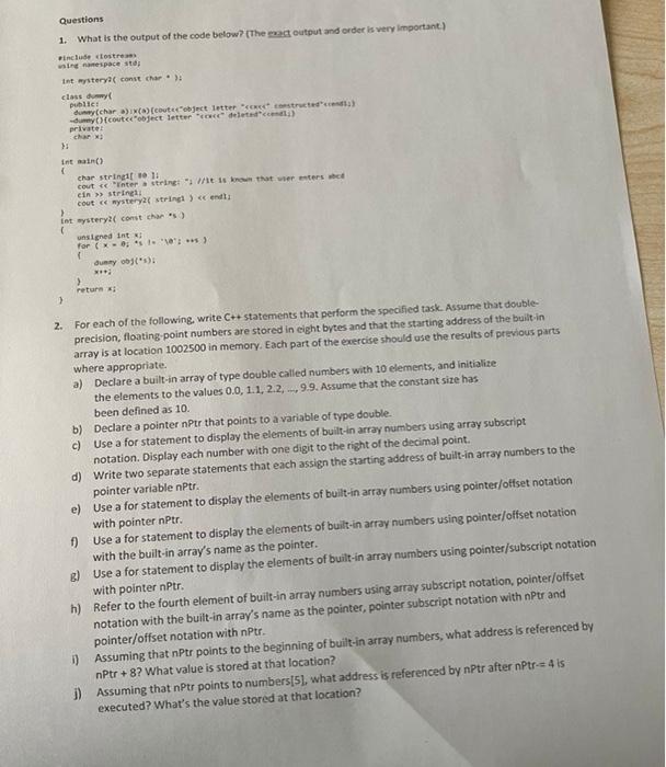 2. For each of the following, write C++ statements | Chegg.com