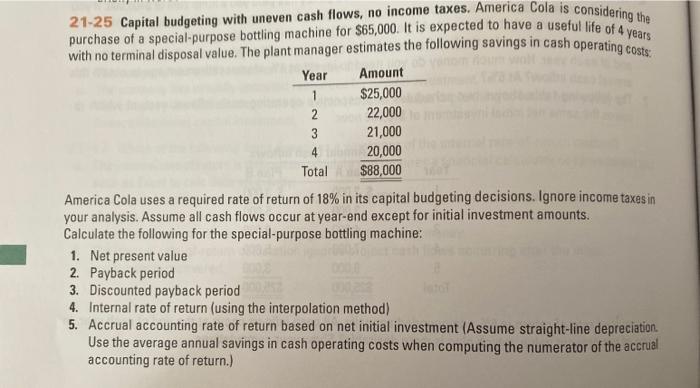 Solved 21-25 Capital budgeting with uneven cash flows, no | Chegg.com