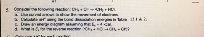 Solved н! 5. Consider The Following Reaction: CH4 + Cl + CH3 | Chegg.com