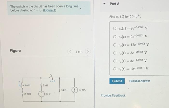 Solved The switch in the circuit shown in the figure opens | Chegg.com
