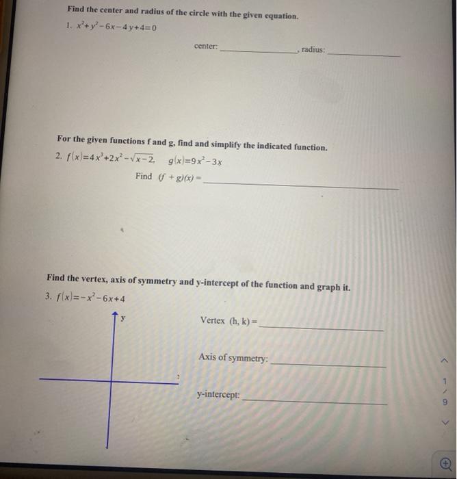 Solved Find the center and radius of the circle with the | Chegg.com