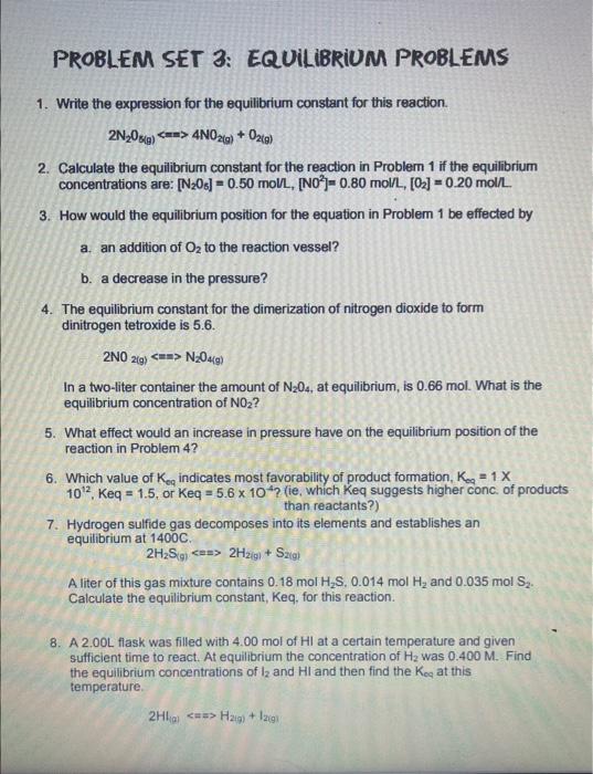 equilibrium constant practice problems for assignment 5 answers