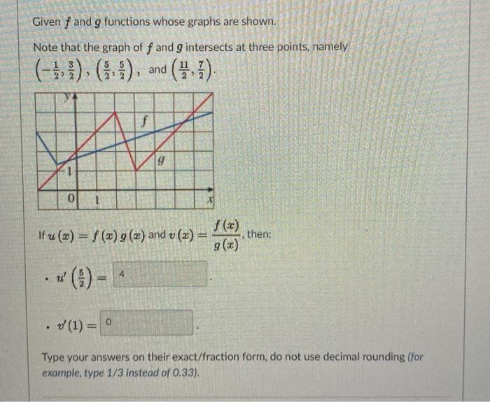 Solved Given f and g functions whose graphs are shown. Note | Chegg.com