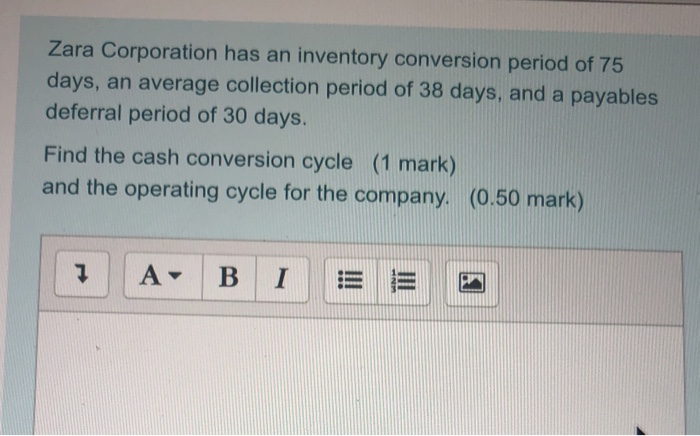 Solved Zara Corporation has an inventory conversion period | Chegg.com