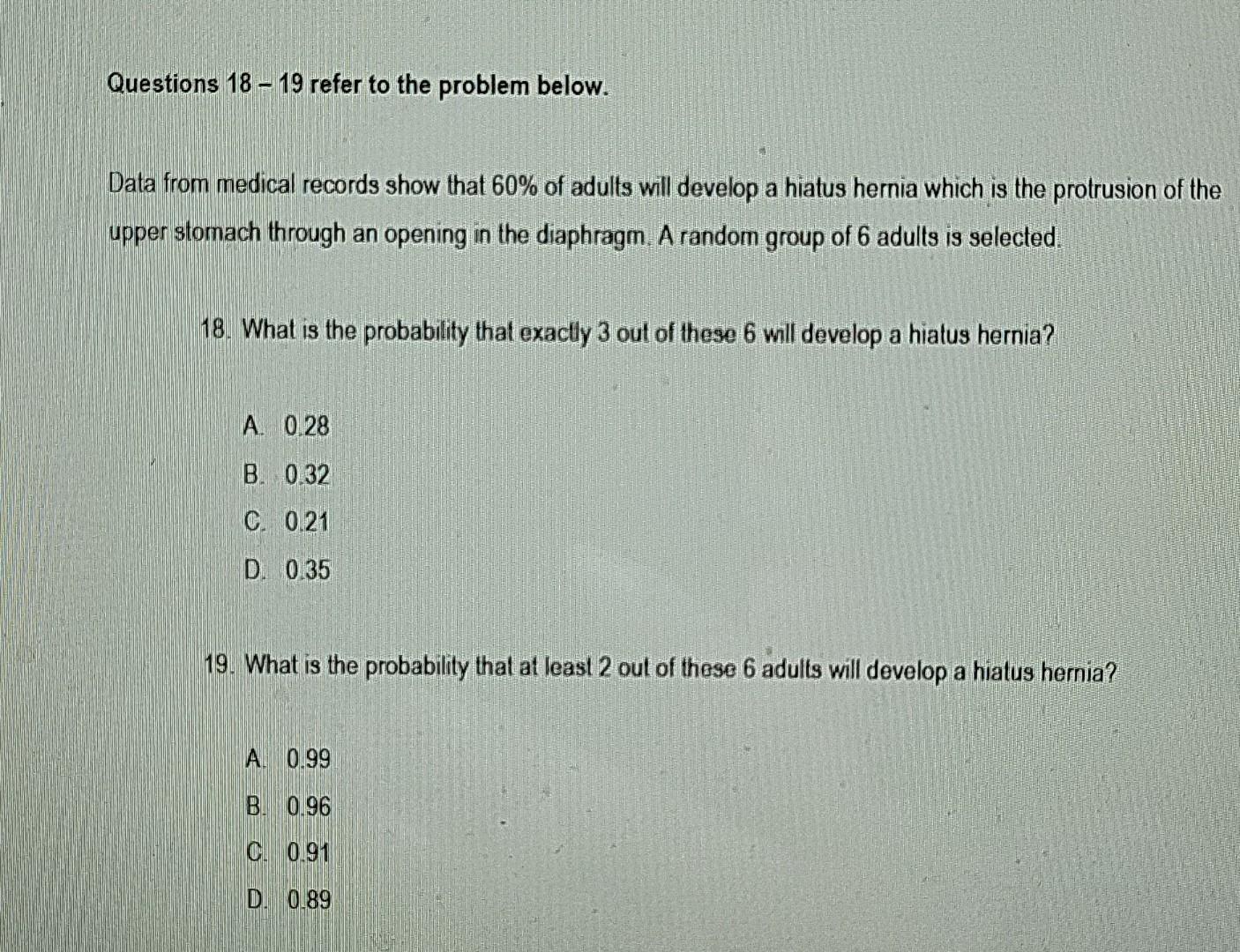 Solved Questions 18 - 19 refer to the problem below. Data | Chegg.com